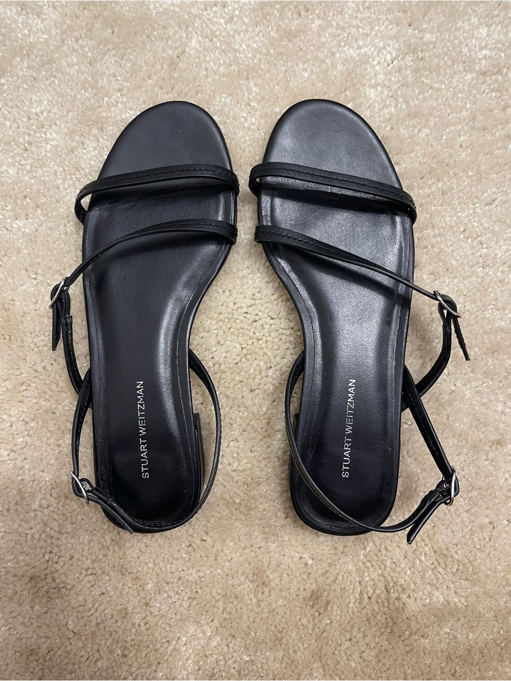 Stuart Weitzman Black Double-Strap Ankle Sandals